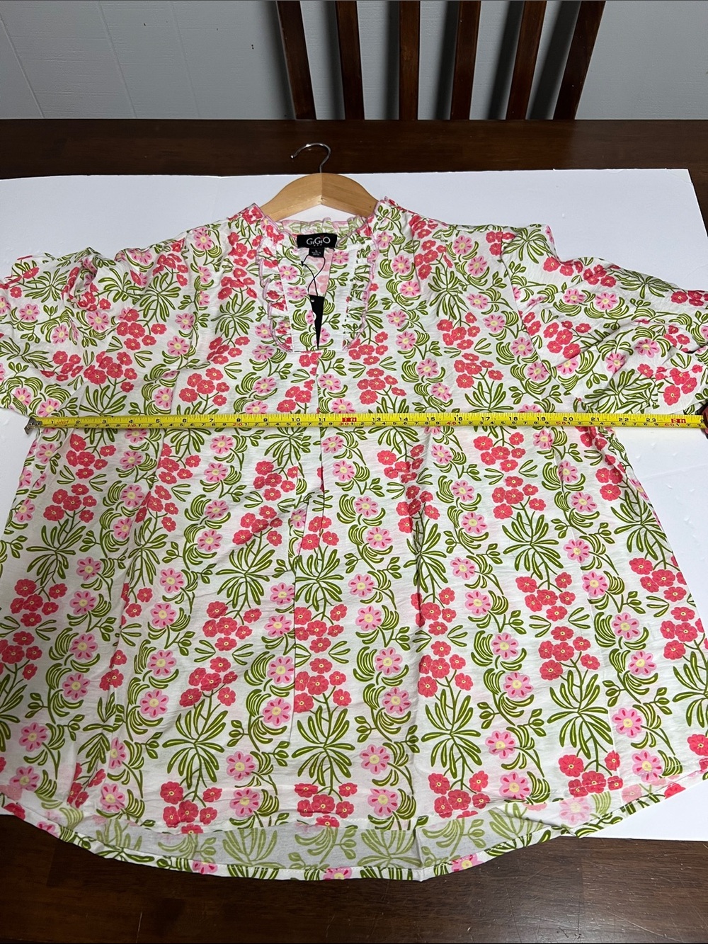 NWT GiGio USA Floral Pink & Green Top Blouse Shirt Large Pink Green Yellow - Picture 11 of 14